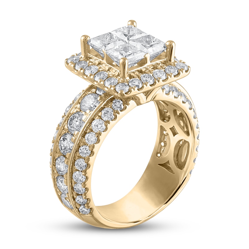 Diamond Engagement Ring 4 ct tw Princess & Round Yellow Gold Plated