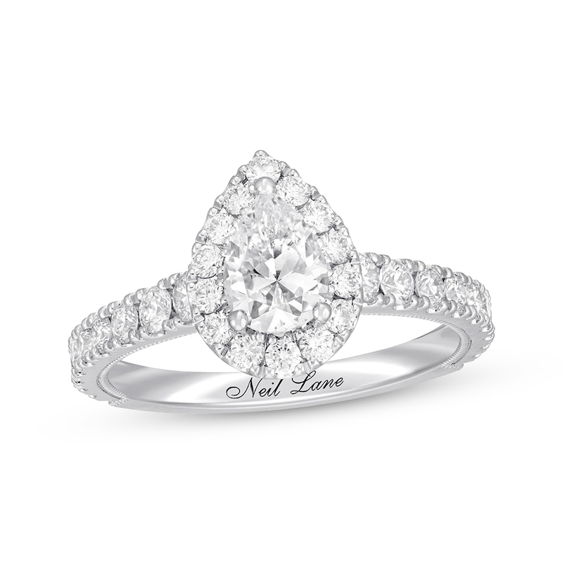 Neil Lane Premiere Diamond Engagement Ring 1-1/2 ct tw Pear & Round-cut White Gold Plated - Size 4