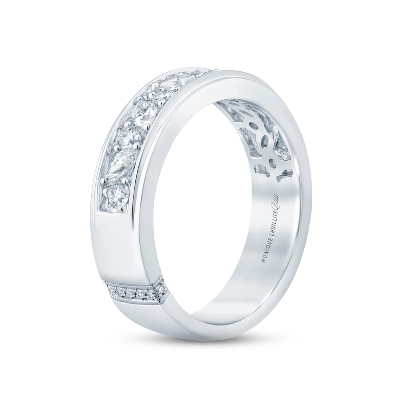 Monique Lhuillier Bliss Men's Diamond Wedding Band 1 ct tw Marquise & Round-cut White Gold Plated
