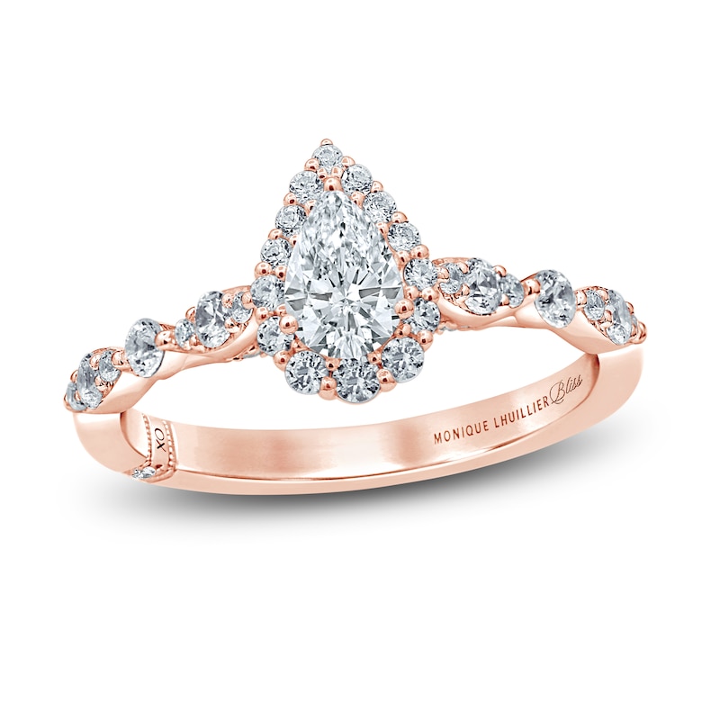 Monique Lhuillier Bliss Diamond Engagement Ring 7/8 ct tw Pear & Round-cut Rose Gold Plated