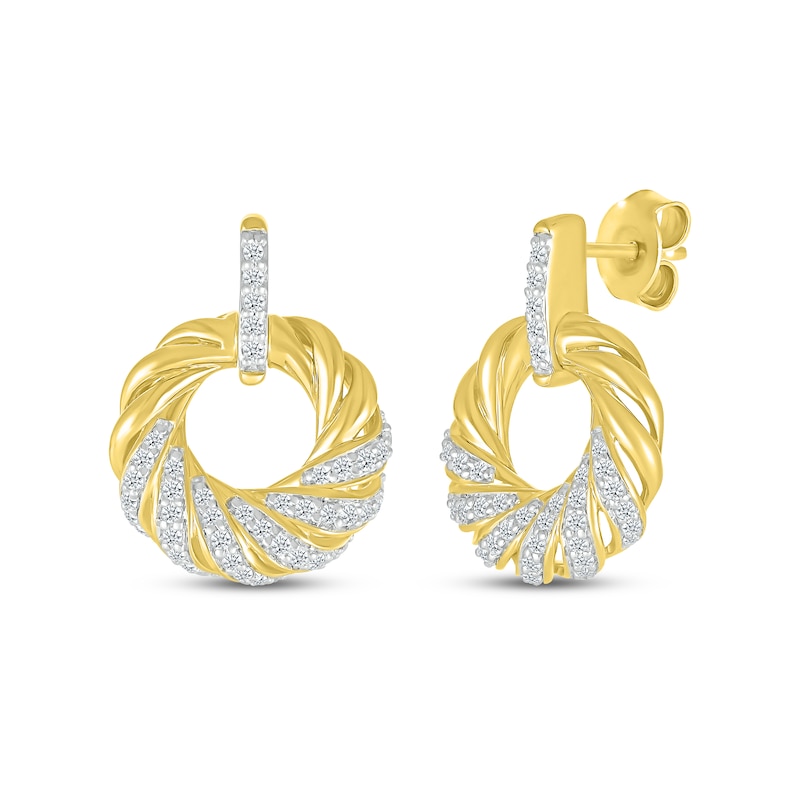 Round-Cut Diamond Drop Earrings 3/8 ct tw Yellow Gold Plated