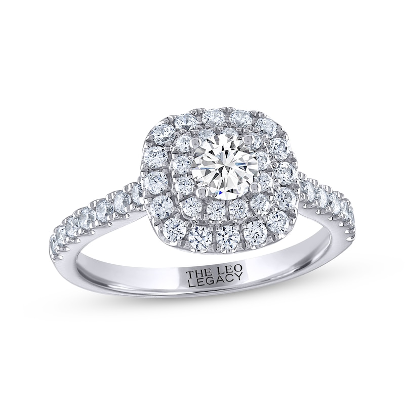 THE LEO Legacy Lab-Created Diamond Round-Cut Double-Frame Engagement Ring 7/8 ct tw White Gold Plated