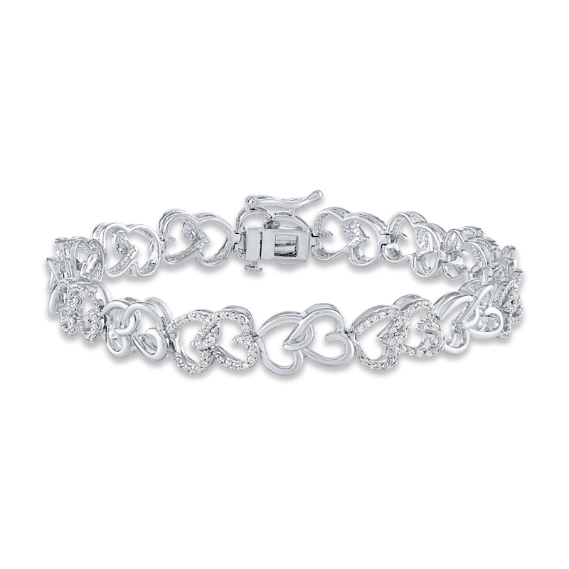 Diamond Linking Hearts Bracelet 1 ct tw Round-cut Silver Plated 7"