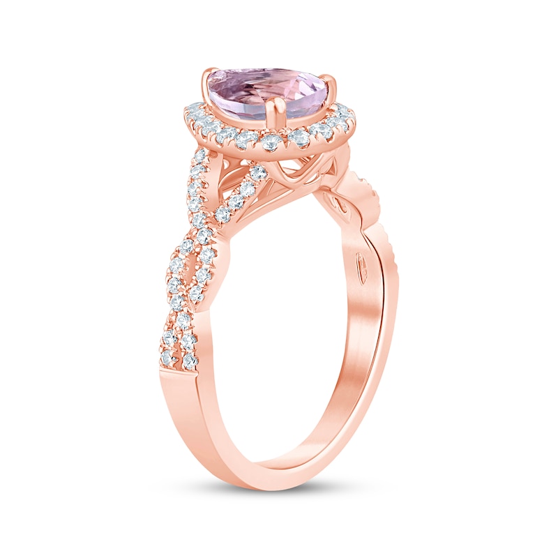 Pear-Shaped Light Amethyst & Round-Cut Diamond Twist Shank Engagement Ring 3/8 ct tw Rose Gold Plated