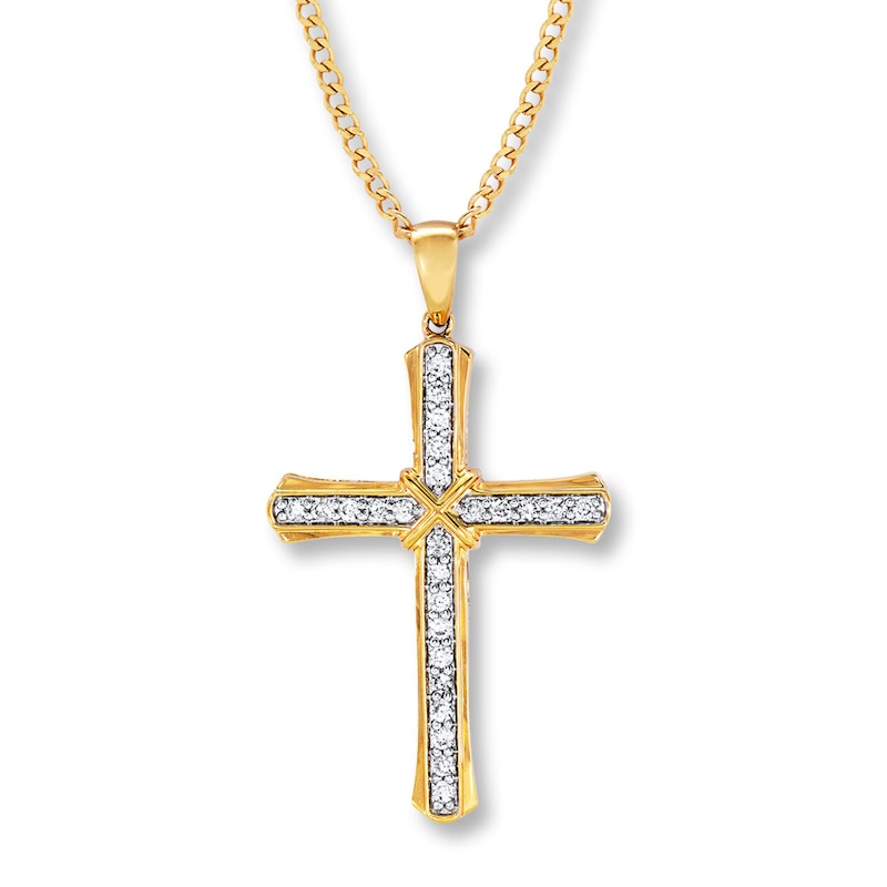 Men's Cross Necklace 1/2 ct tw Diamonds Yellow Gold Plated