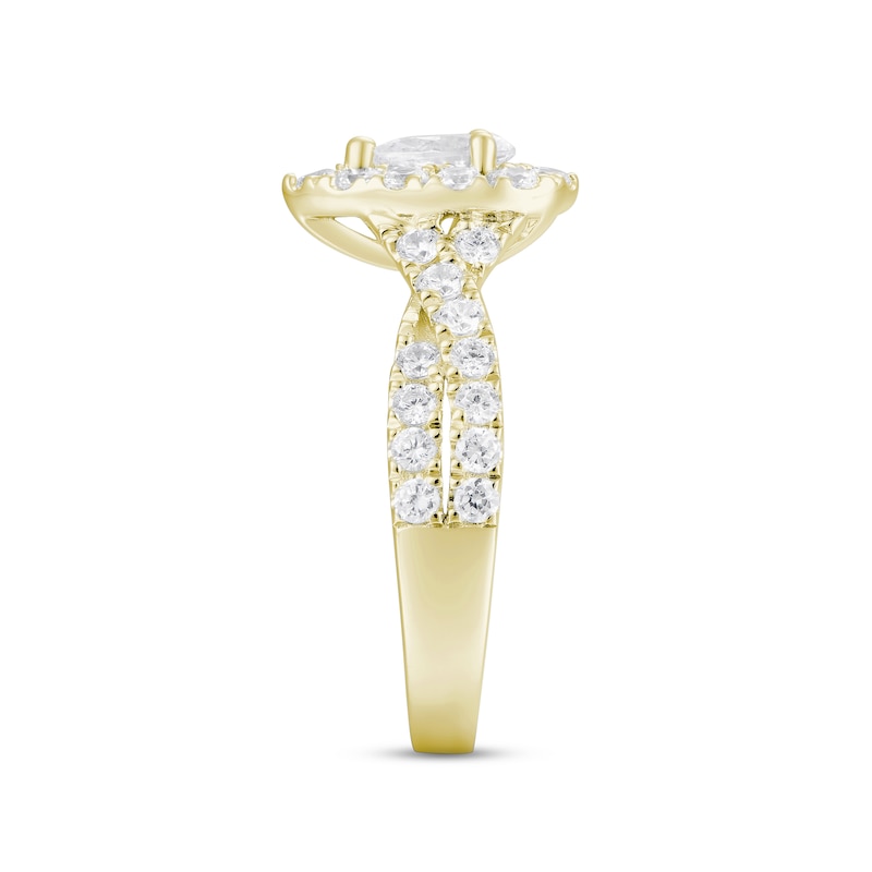 Diamond Halo Engagement Ring 1-1/2 ct tw Pear & Round-cut Yellow Gold Plated