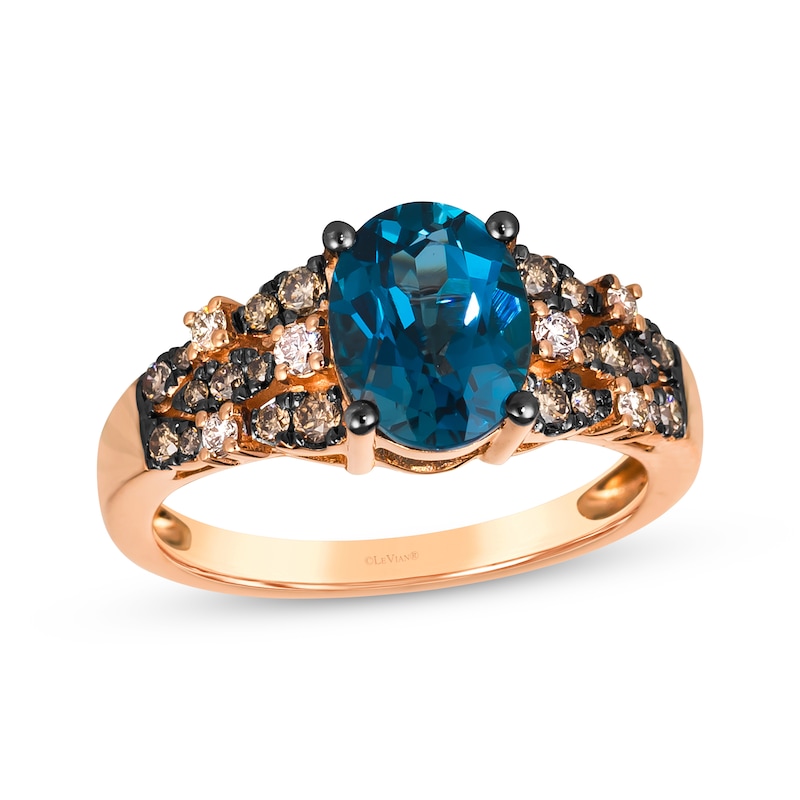 Le Vian Venetian Mosaic Blue Topaz & Diamond Ring 1/3 ct tw Strawberry Gold Plated