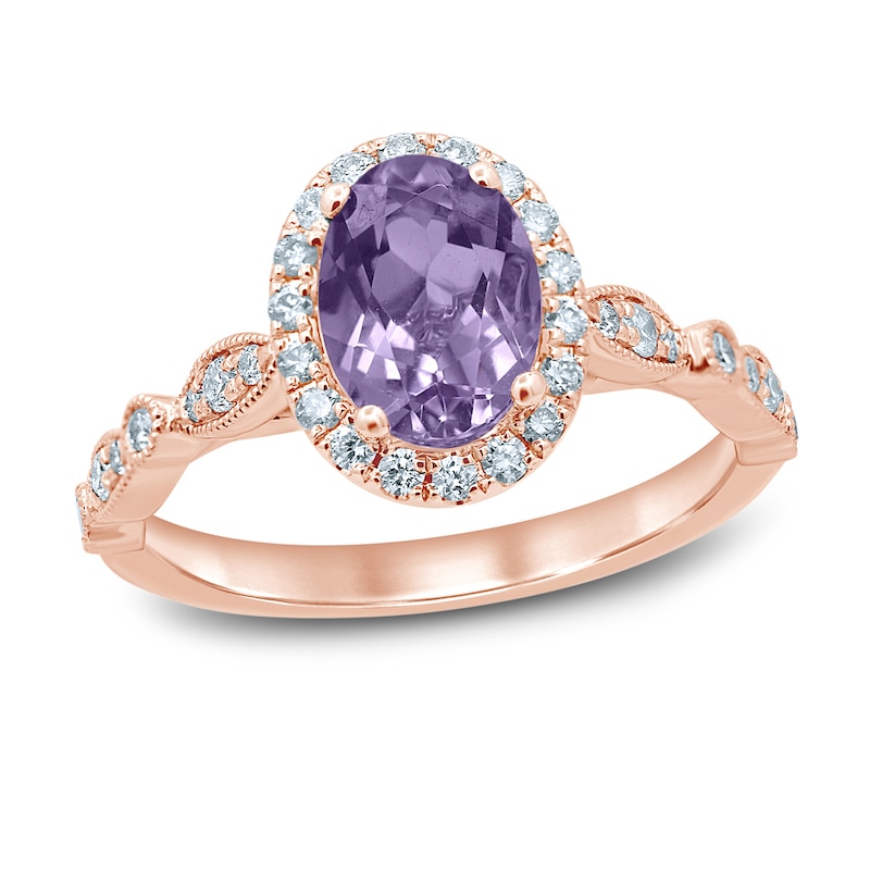 Oval Amethyst Engagement Ring 1/3 ct tw Diamonds Rose Gold Plated