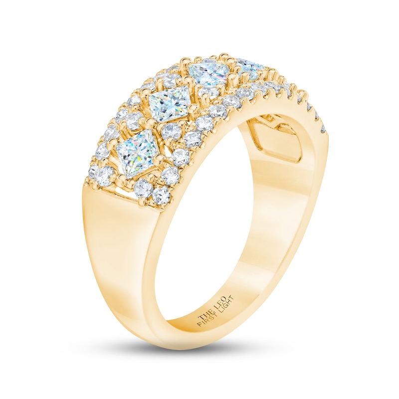 THE LEO First Light Diamond Princess & Round-Cut Anniversary Ring 1-1/2 ct tw Yellow Gold Plated