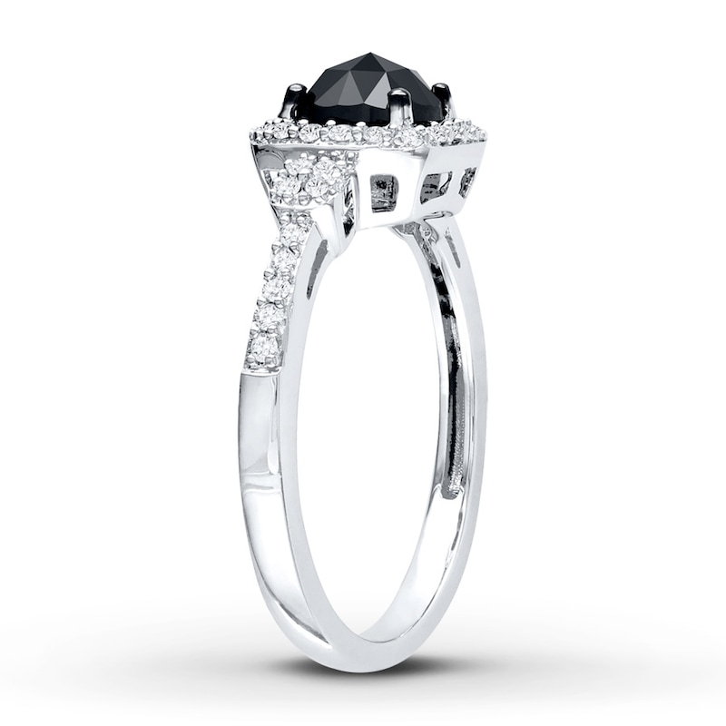 Black Diamond Ring 1 ct tw Cushion-cut White Gold Plated