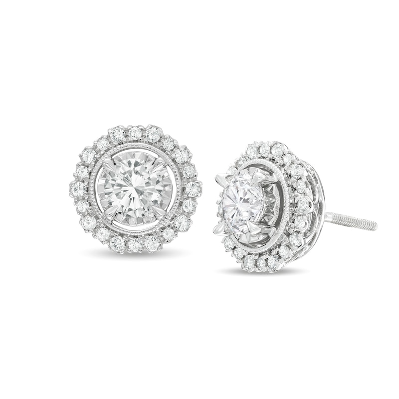 Diamond Stud Earrings 1 ct tw Round-cut White Gold Plated