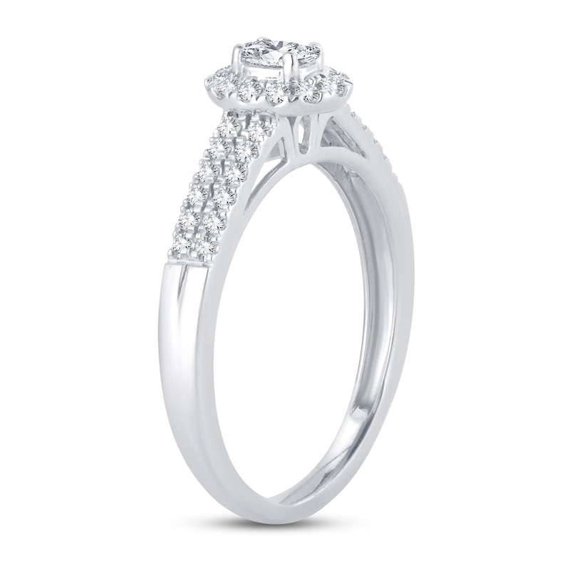 Diamond Engagement Ring 3/8 ct tw Oval & Round White Gold Plated