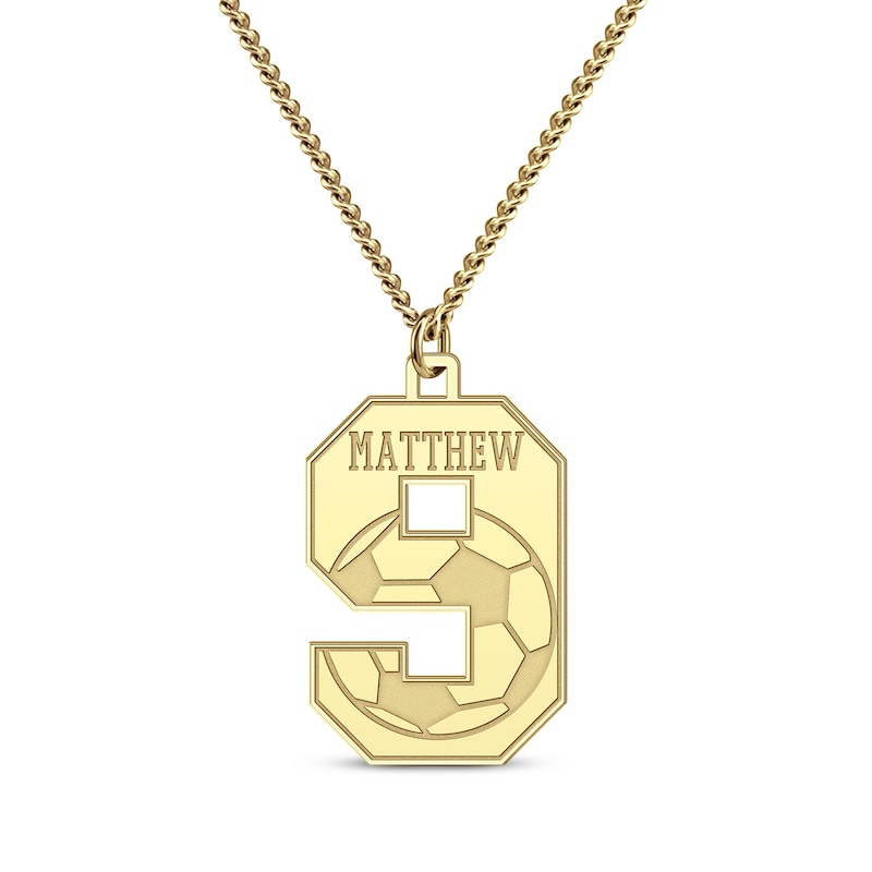 Men's Sport Number & Name Necklace Yellow Gold Plated 22"