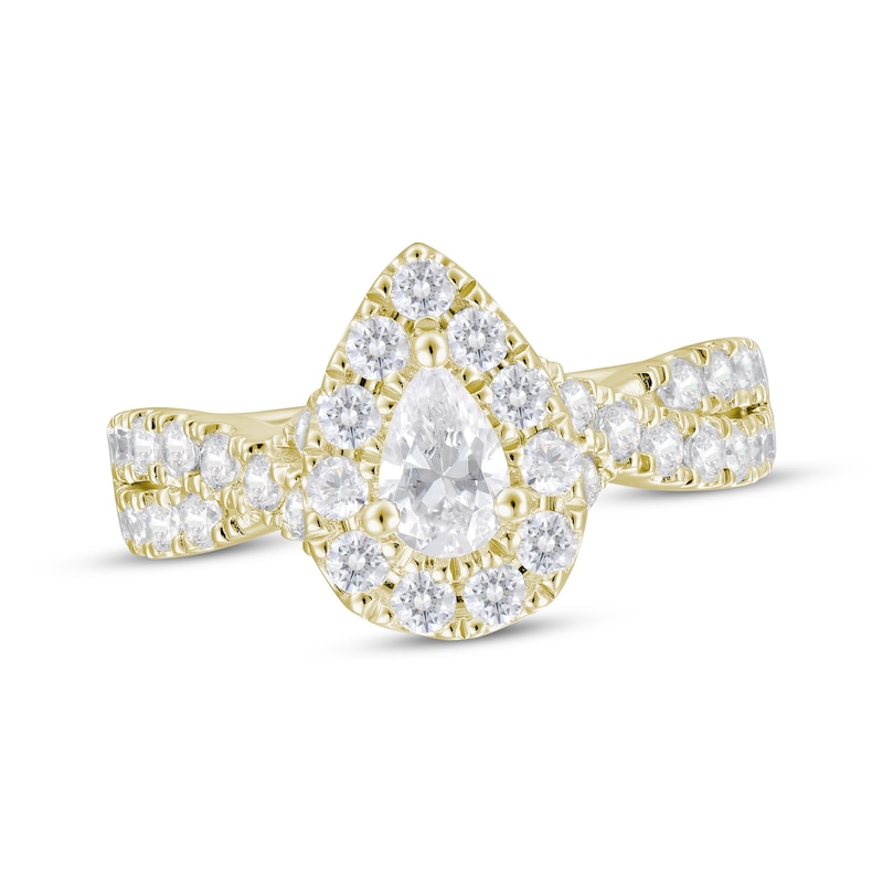 Diamond Halo Engagement Ring 1-1/2 ct tw Pear & Round-cut Yellow Gold Plated