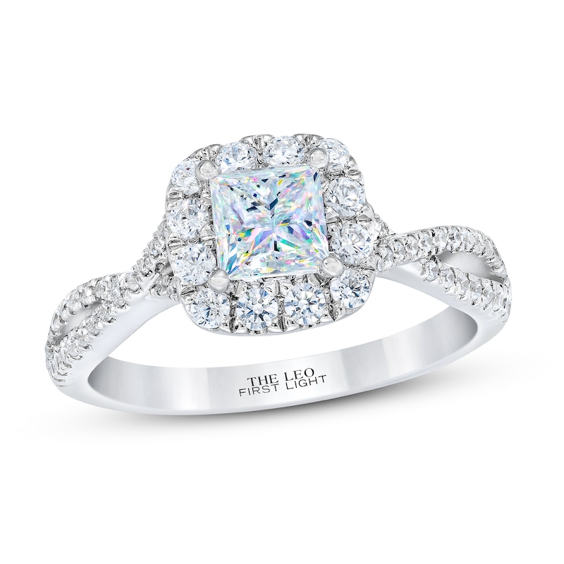 THE LEO First Light Diamond Princess-Cut Engagement Ring 1-1/8 ct tw White Gold Plated