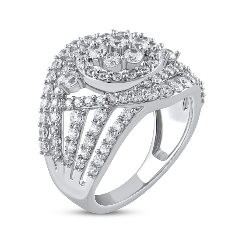 Diamond Flower Halo Swirl Ring 2 ct tw White Gold Plated