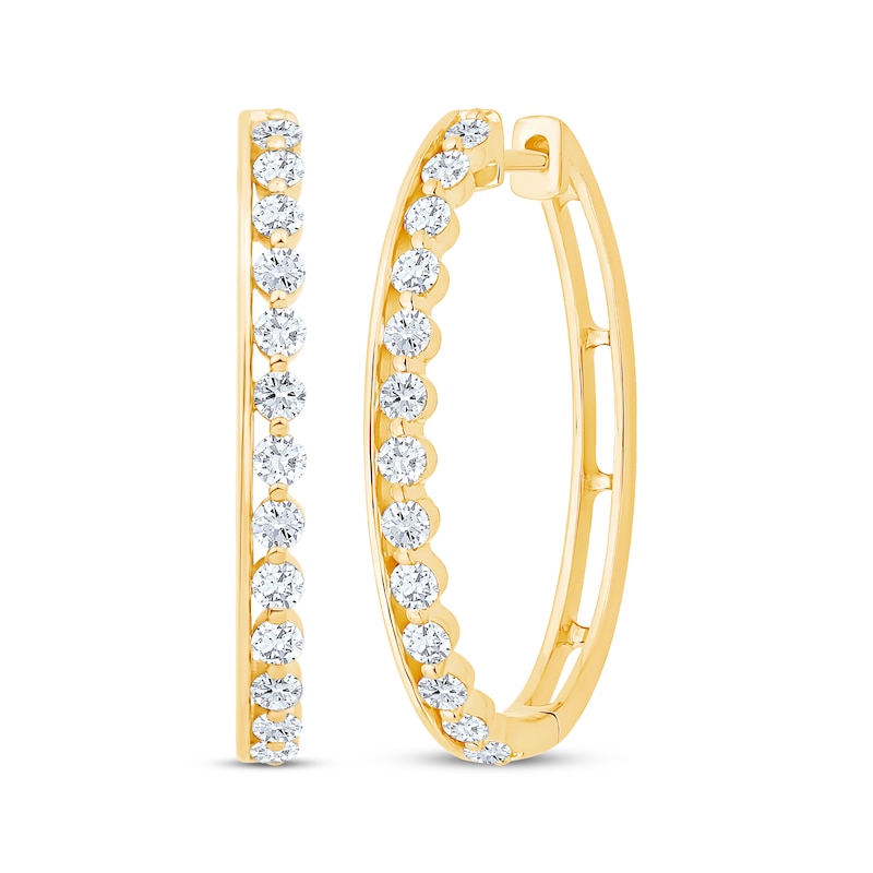 Diamond Oval-Shaped Bar Hoops 1 ct tw Yellow Gold Plated