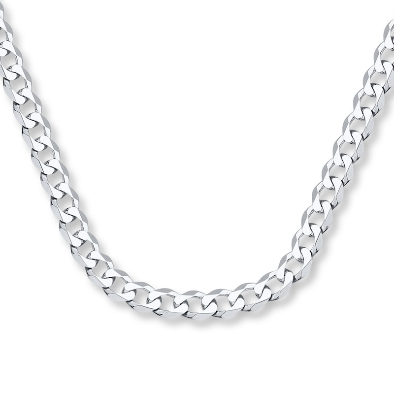 Solid Curb Chain Necklace White Gold Plated 20"