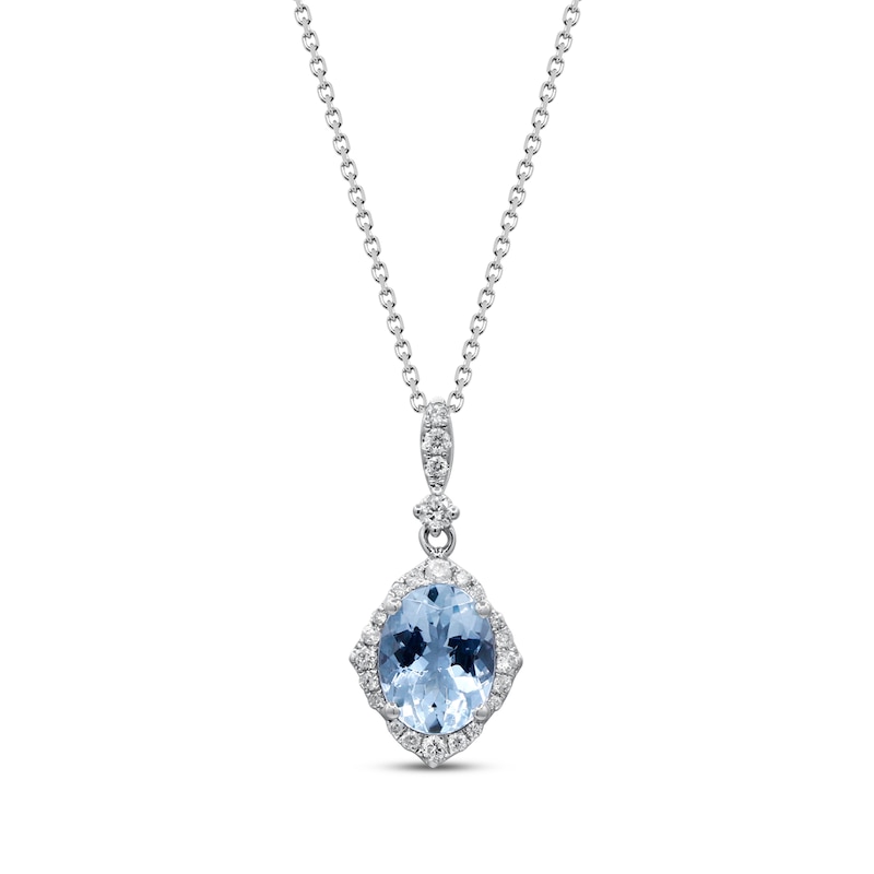 Oval-Cut Aquamarine & Diamond Necklace 1/4 ct tw White Gold Plated 18"