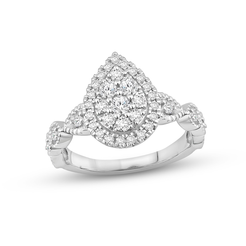Multi-Diamond Engagement Ring 3/4 ct tw Round-cut White Gold Plated