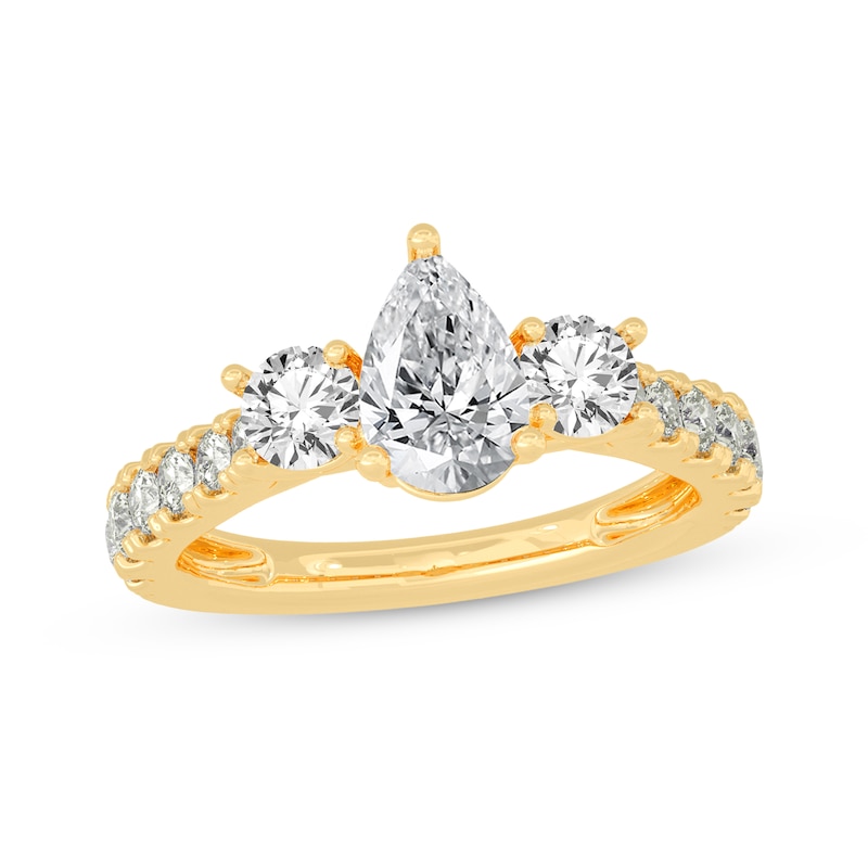 Pear-Shaped & Round-Cut Three-Stone Diamond Engagement Ring 2 ct tw Yellow Gold Plated