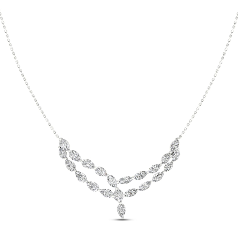 Diamond Y Necklace 2 ct tw Pear & Marquise-cut White Gold Plated 18"