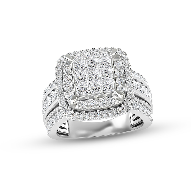 Multi-Diamond Engagement Ring 2 ct tw Princess & Round-cut White Gold Plated