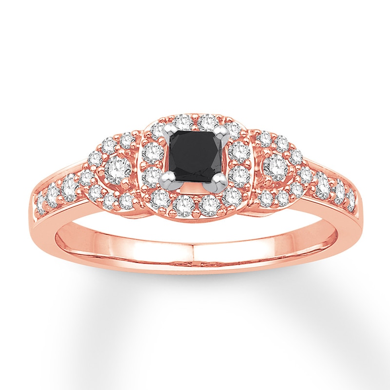 Black & White Round Diamond Engagement Ring 1/2 Carat tw Rose Gold Plated