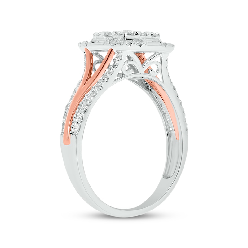 Baguette & Round-Cut Multi-Diamond Center Cushion-Shaped Engagement Ring 1 ct tw Two-Tone Gold Plated