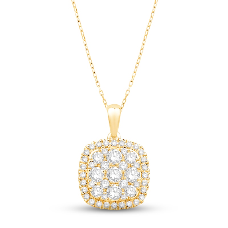 Diamond Cushion Necklace 1 ct tw Round-cut Yellow Gold Plated 18"