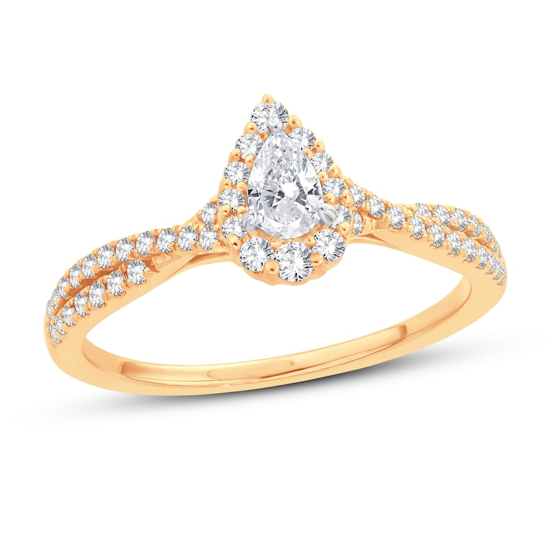 Diamond Engagement Ring 1/2 ct tw Pear & Round Yellow Gold Plated
