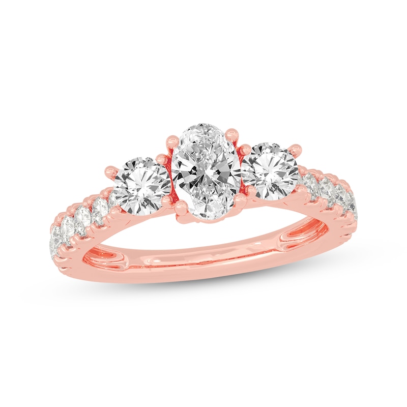 Oval & Round-Cut Three-Stone Diamond Engagement Ring 2 ct tw Rose Gold Plated
