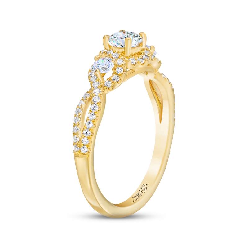 THE LEO First Light Diamond Three-Stone Engagement Ring 3/4 ct tw Round-cut Yellow Gold Plated