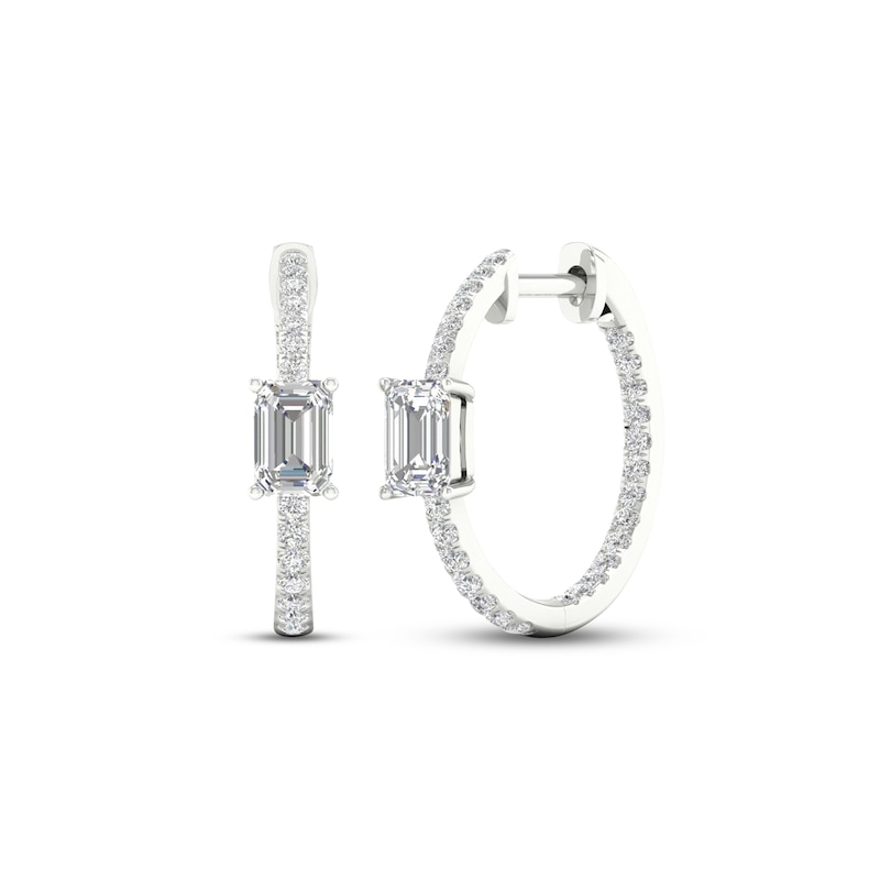 Diamond Huggie Hoop Earrings 1 ct tw Emerald & Round-cut White Gold Plated