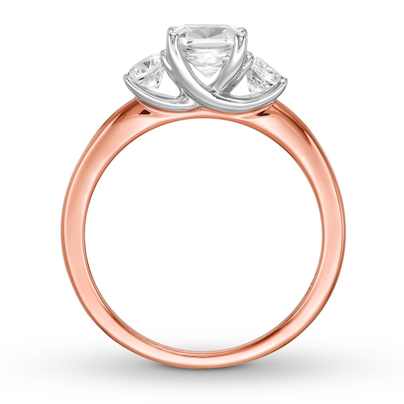 3-Stone Diamond Ring 1-1/3 ct tw Cushion/Round Rose Gold Plated