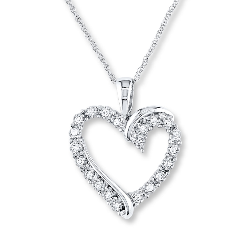 Diamond Heart Necklace 1/10 ct tw Round-cut White Gold Plated