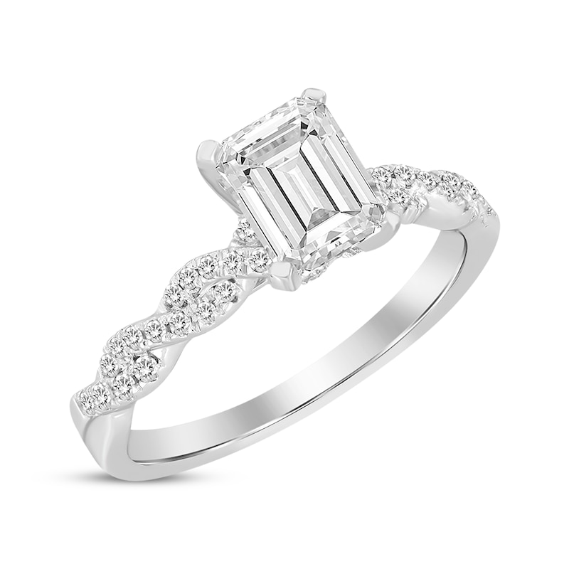 Emerald-Cut Diamond Twist Shank Engagement Ring 7/8 ct tw White Gold Plated