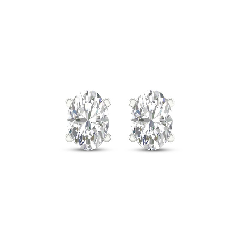 Lab-Created Diamonds by Oval-Cut Solitaire Stud Earrings 1 ct tw White Gold Plated
