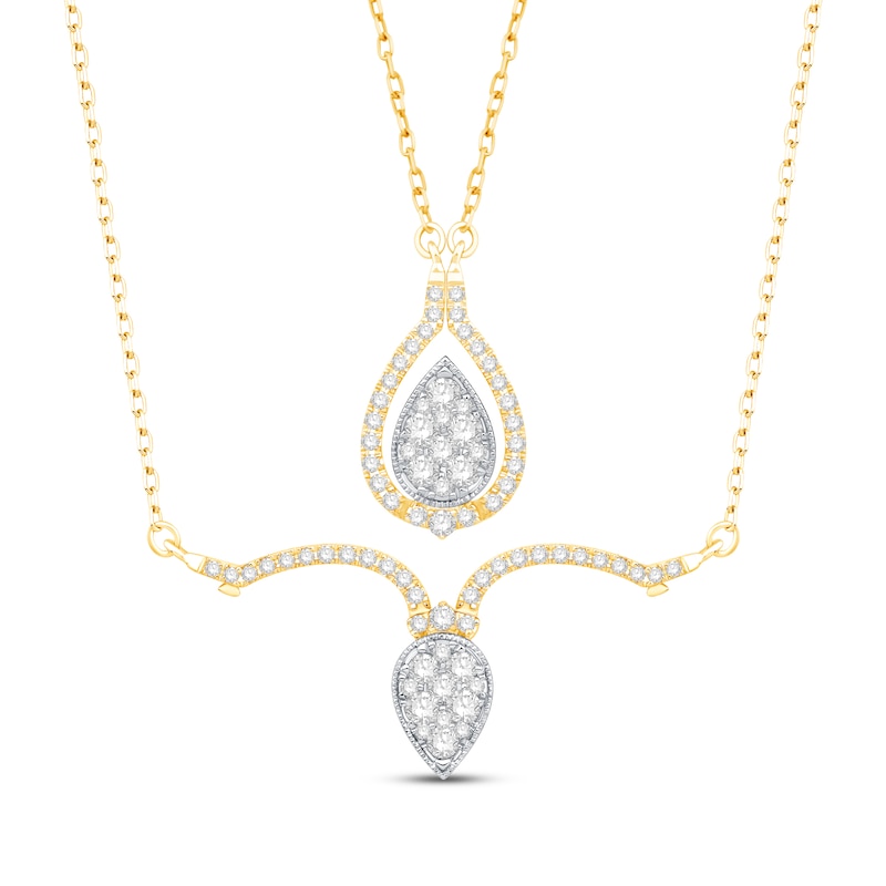 Multi-Diamond Pear Convertible Necklace 3/8 ct tw Round-cut Yellow Gold Plated 18"