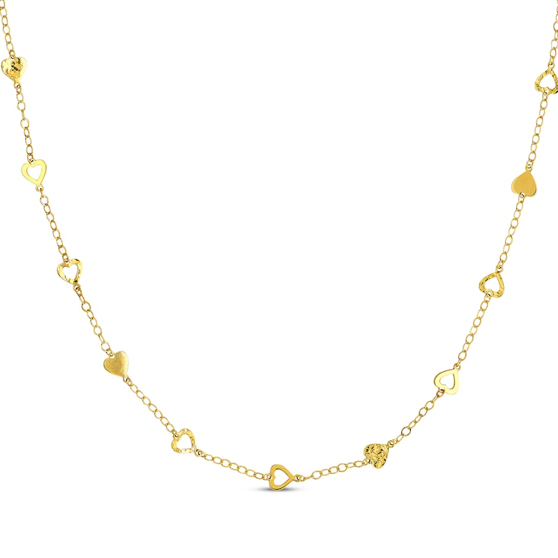 Hearts Station Necklace Yellow Gold Plated 18"