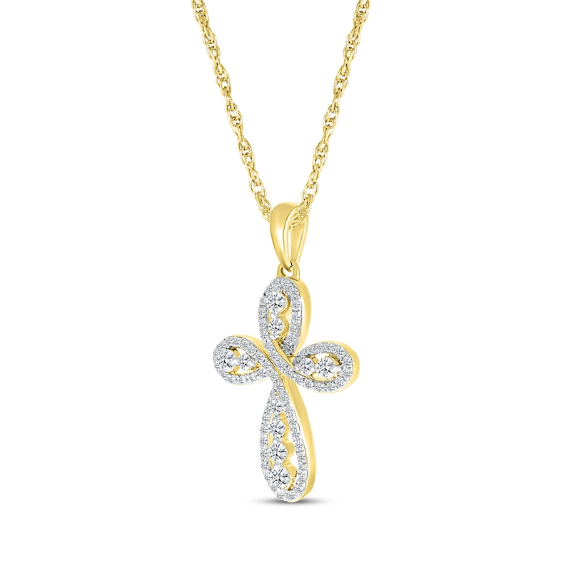 Diamond Twist Swirl Cross Necklace 1/2 ct tw Yellow Gold Plated 18"