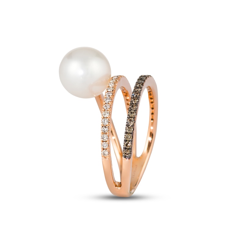 Le Vian Cultured Pearl Ring 1/3 ct tw Diamonds Strawberry Gold Plated