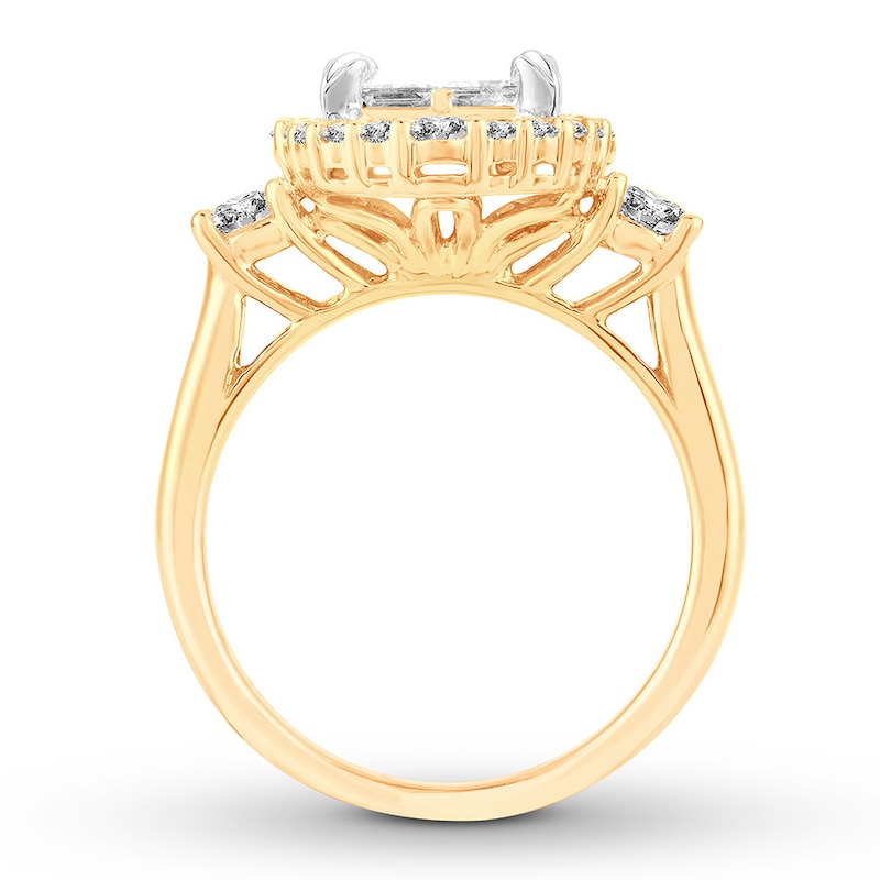 Multi-Stone Princess-cut Diamond Engagement Ring 1-5/8 ct tw Two-Tone Gold Plated