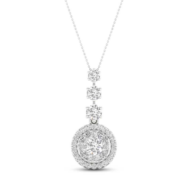 Multi-Diamond Drop Necklace 2 ct tw Round & Marquise-cut White Gold Plated 18"