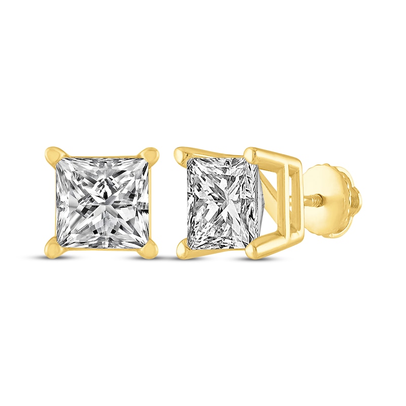Princess-Cut Diamond Solitaire Stud Earrings 2 ct tw Yellow Gold Plated