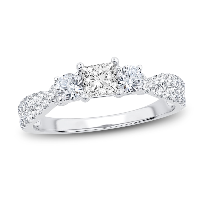 Three-Stone Diamond Engagement Ring 1 ct tw Princess/Round-Cut White Gold Plated