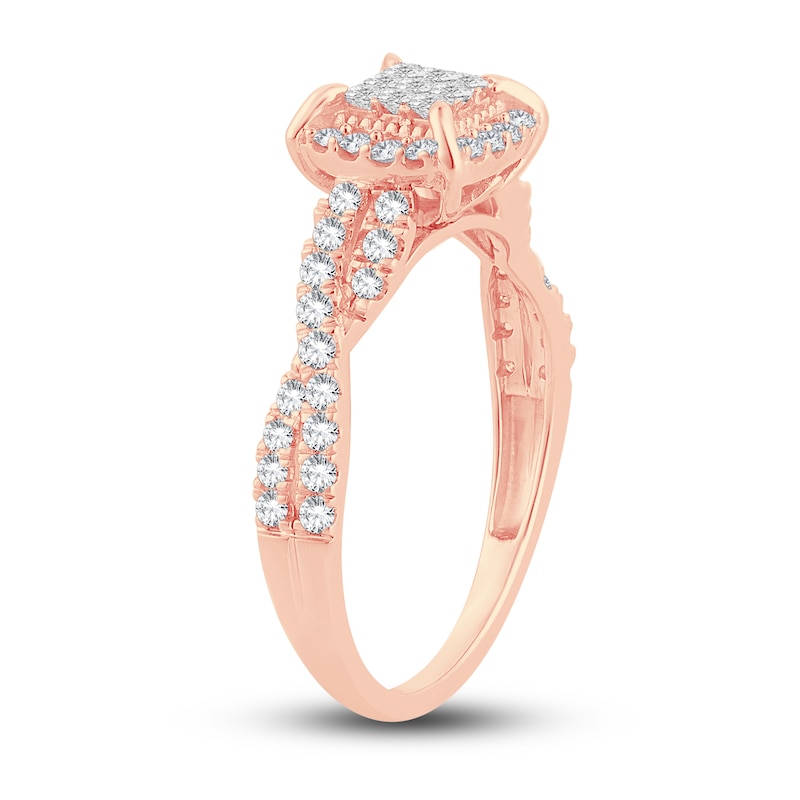 Multi-Diamond Engagement Ring 1/2 ct tw Princess & Round Rose Gold Plated