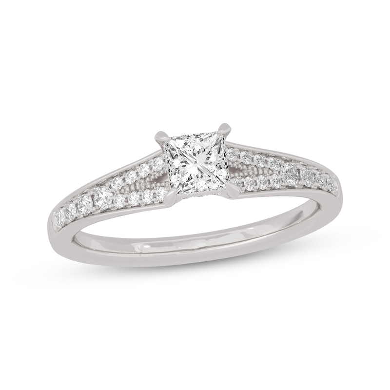 Princess & Round-Cut Split-Shank Engagement Ring 3/4 ct tw White Gold Plated