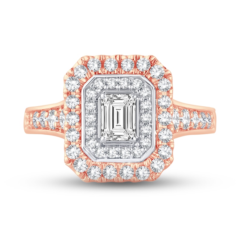 Diamond Engagement Ring 1-1/4 ct tw Emerald & Round-cut Rose Gold Plated