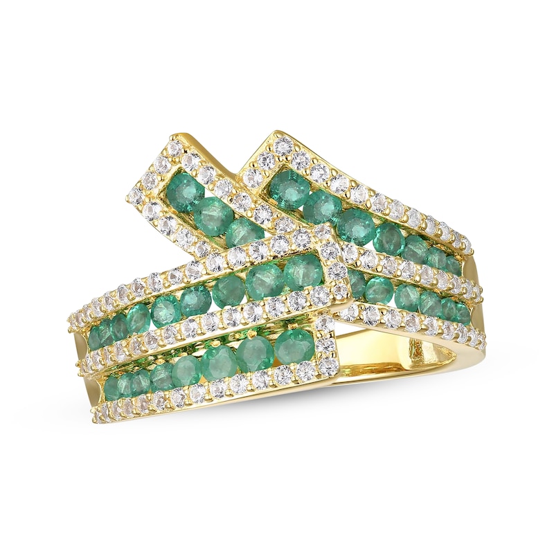 Emerald & Diamond Crossover Ring 1/2 ct tw Yellow Gold Plated
